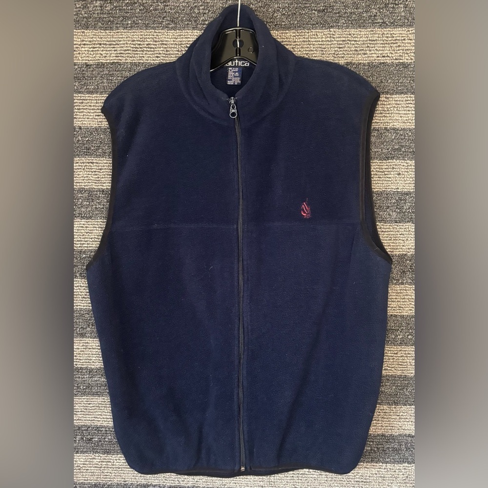 Vintage 90’s Nautica Nautech Navy Blue Fleece Full-Zip Vest XL EUC